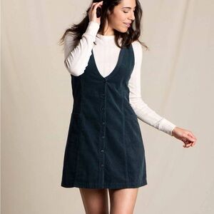 Toad & Co Button-Front Corduroy Pinafore Dress “Scouter” in Dark Teal